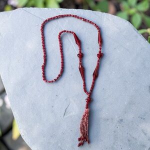 Antique 1920’s Sautoir Art Deco Ruby Red Czech Glass Beaded Necklace